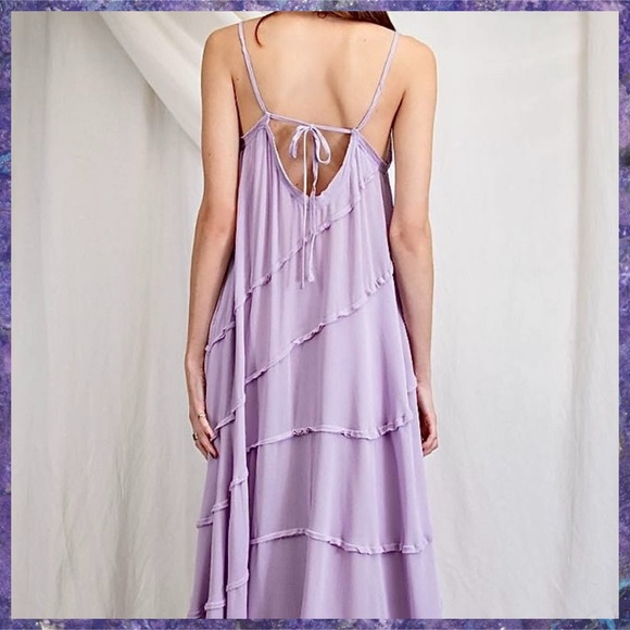 EASEL "Sun Seeker" Sexy Flowy Maxi Sundress W/Raw Seams & Back Self-Tie Details - Picture 3 of 16